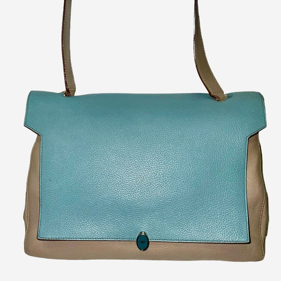 Anya Hindmarch  Bathurst Satchel Shoulder Bag Blue Beige Leather - Picture 14 of 15